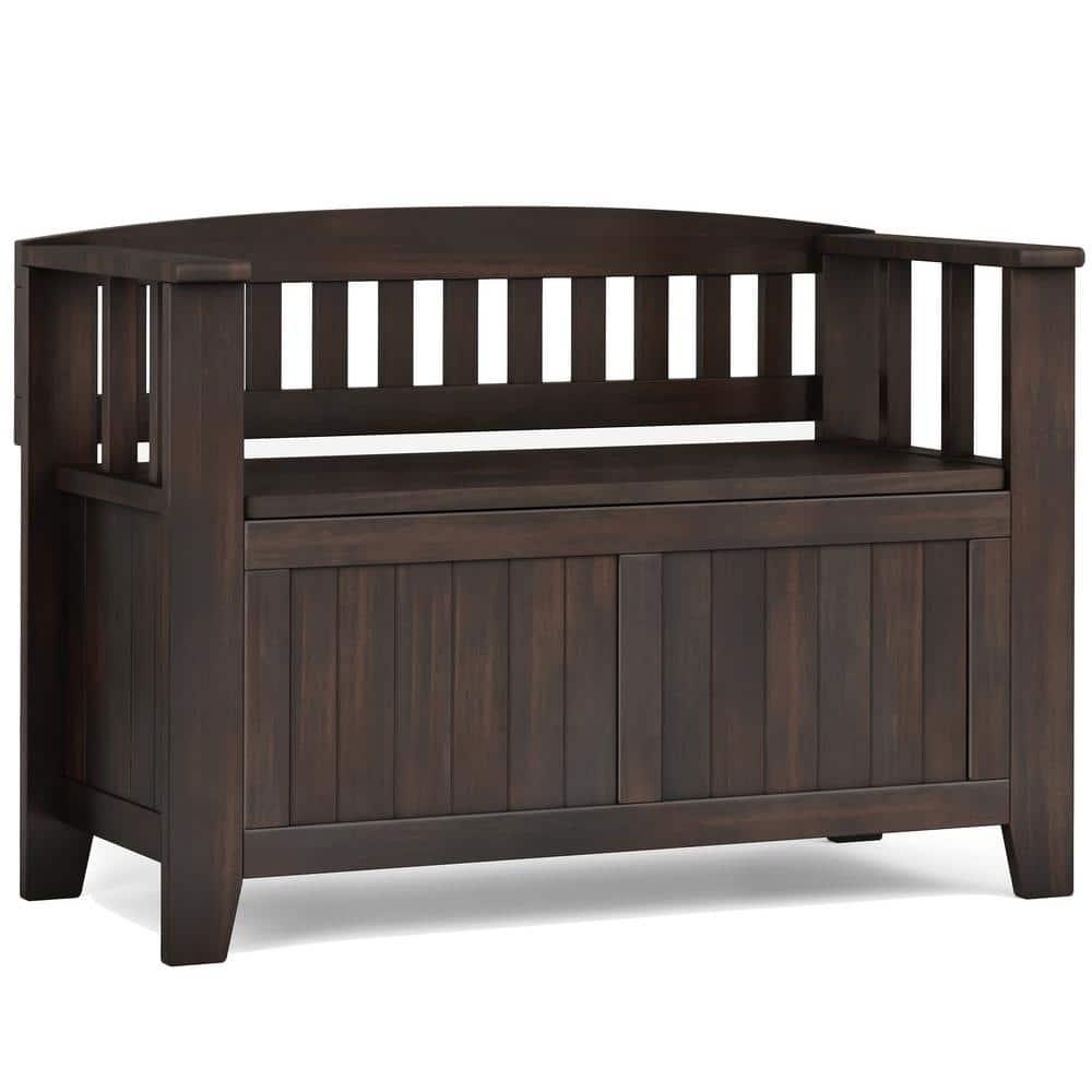 Simpli Home Acadian SOLID WOOD 36 inch Wide Transitional Small Entryway Storage Bench in Brunette Brown