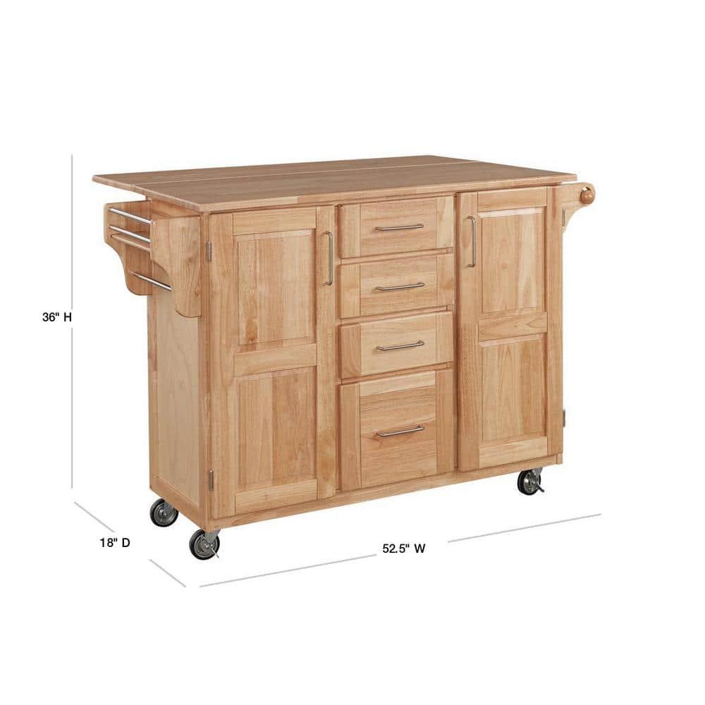 Breakfast Bar Kitchen Cart with Wood Top Natural - Home Styles: Rolling Island Storage, 2 Shelves, 2 Doors