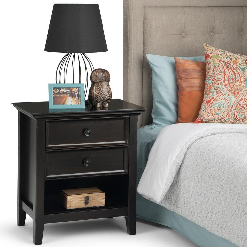 Simpli Home Amherst Wood 24" Transitional Bedside Nightstand Table in Hickory Brown
