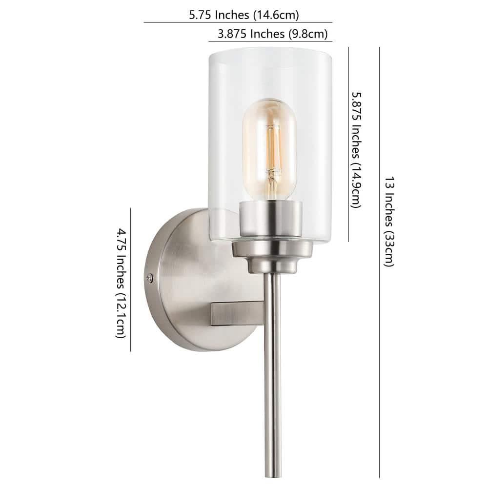 Juno 13 in. 1-Light Nickel Farmhouse Industrial Iron Cylinder LED Wall Sconce Vanity Light