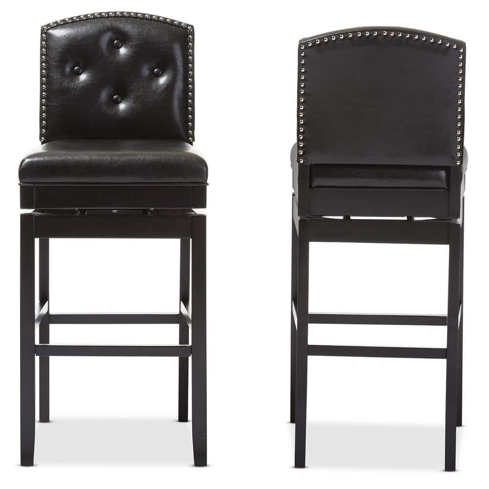 Baxton Studio Ginaro Modern and Contemporary Dark Brown Faux Leather Button-tufted Upholstered Swivel Bar Stool (Set of