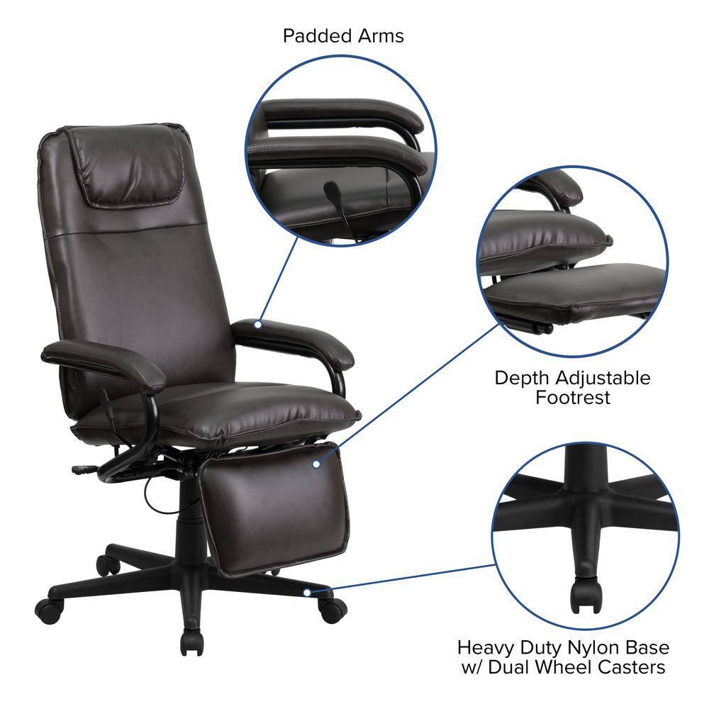 Flash Furniture High Back Brown LeatherSoft Executive Reclining Ergonomic Swivel Office Chair with Arms