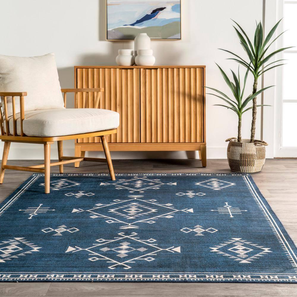 Nuloom Evalyn Diamond 4x6 Machine Washable Indoor Area Rug for Living Room Bedroom Dining Room Kitchen, Navy/Ivory