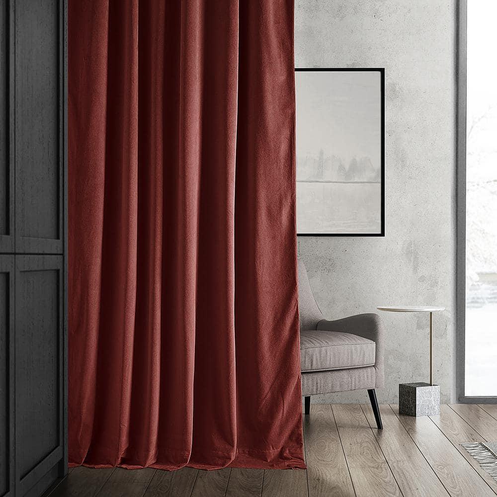 Half Price Drapes Signature Crimson Rust Velvet Blackout Curtains For Bedroom(1 Panel), 50WX 108L