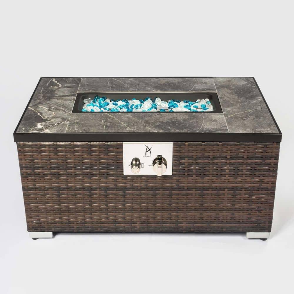 Brown Steel and Ceramic Gas Fire Pit Table