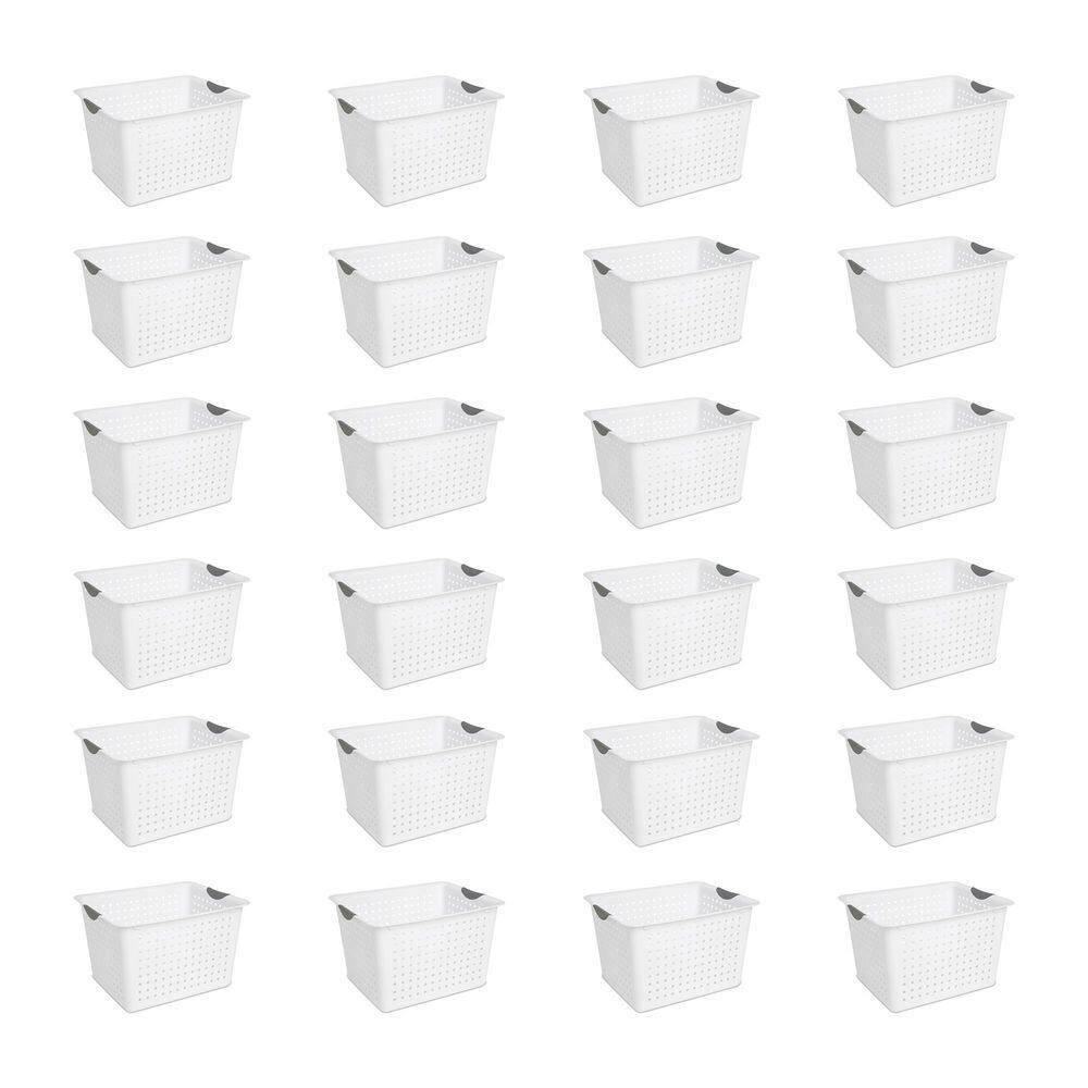 Sterilite Deep Ultra Basket, Closet Organizer Bin, Cabinets, Pantry, Shelving and Countertop Space Open Container, White, 24-Pack
