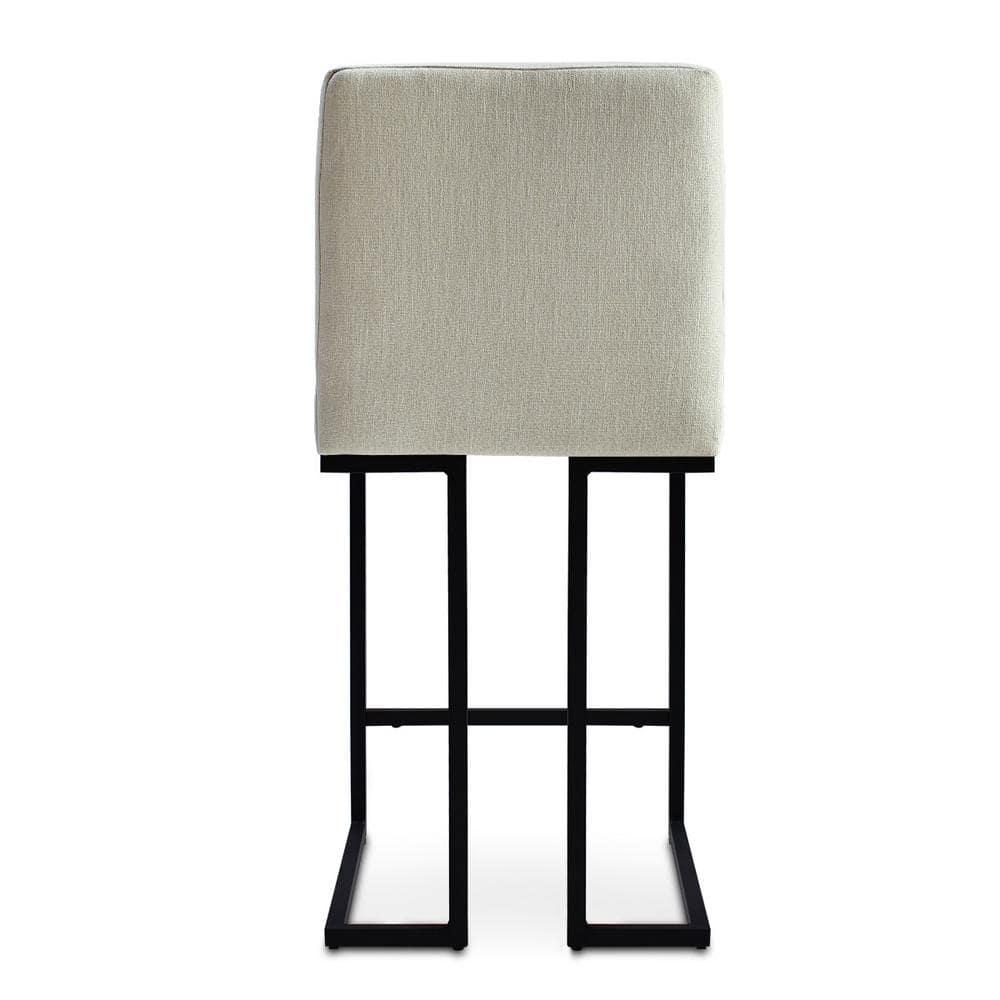 Set of 2 Upholstered Counter Height Bar Stools, 25" Armless Fabric Seat with Black Metal Sled Legs for Kitchen Island & Home Bar-Maison Boucle