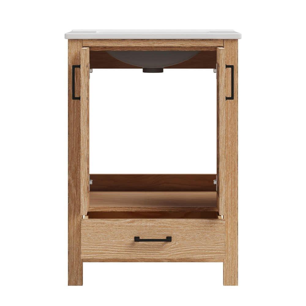 DeerValley Cove 24" Fully Assembled Single Bathroom Vanity with Ceramic Top, Soft-close Doors and Drawer