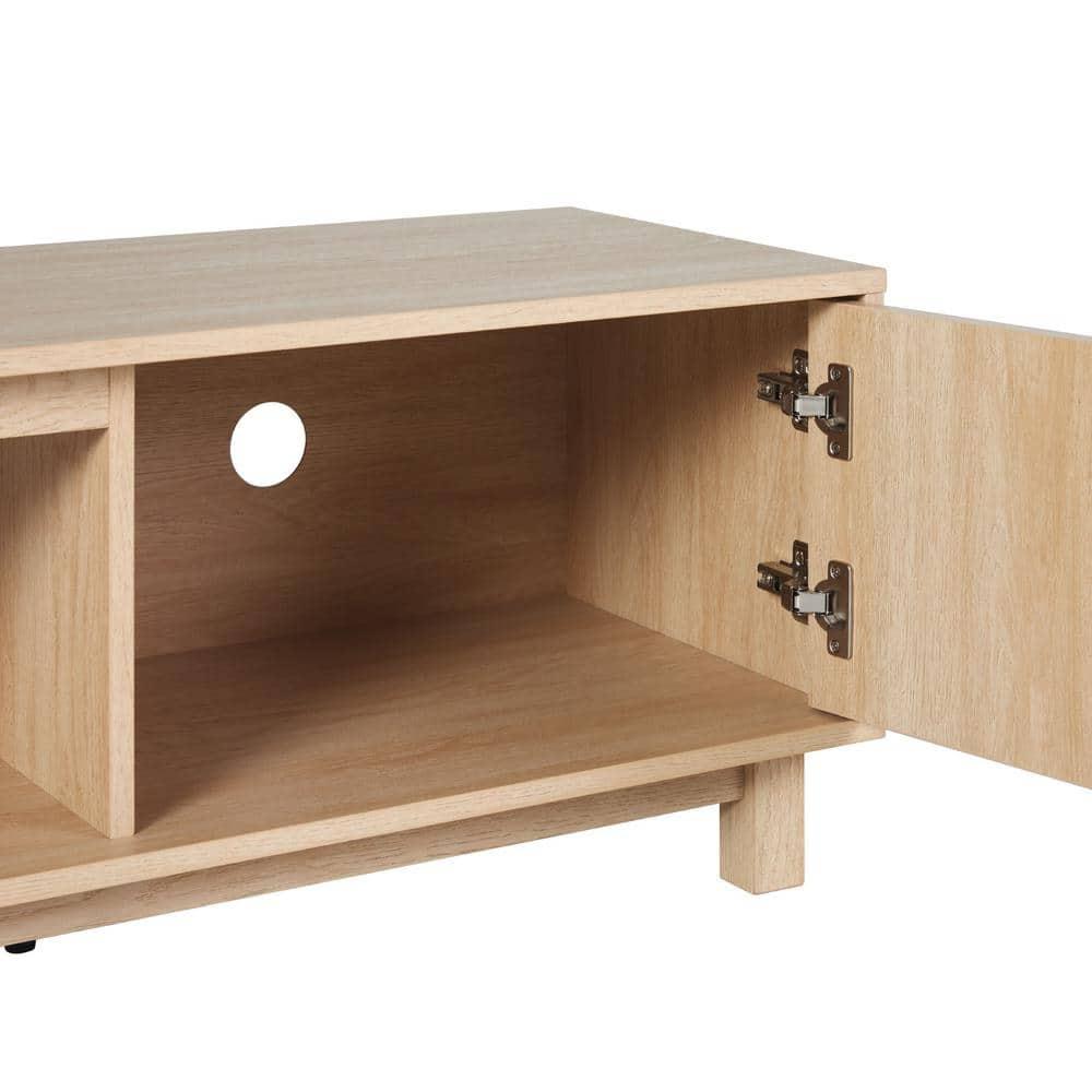 Walker Edison Mid-Century Modern Reeded 2-Door TV Stand for TVs up to 80”, Coastal Oak
