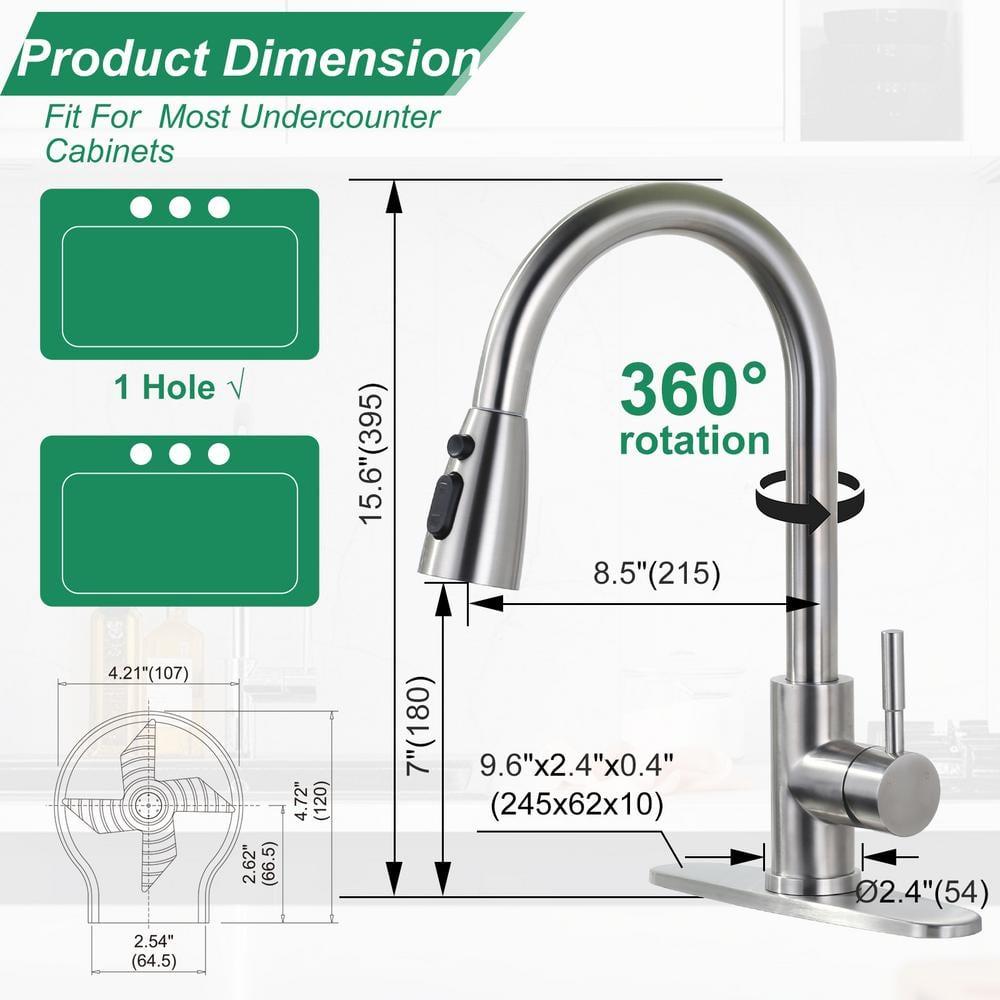 ARCORA Single Handle Stainless Steel Pull-Down Kitchen Faucet with Deckplate and Glass Rinser Combo