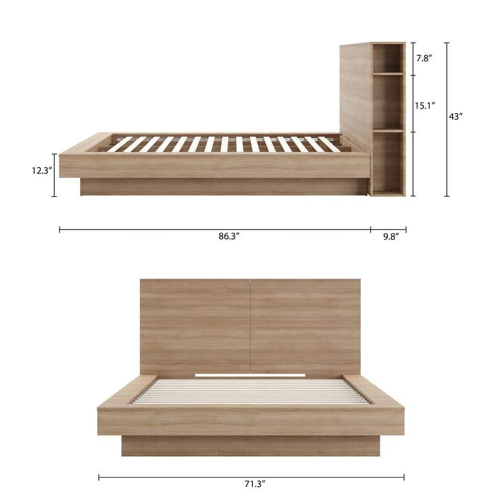 Nexera Queen Marconi Platform Bed Set Brown Oak: Modern Style, Wood Composite, Storage Headboard
