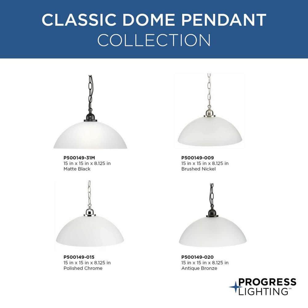 Progress Lighting, Classic Dome Pendant, 1-Light, Ceiling Light, Brushed Nickel, Etched Glass Shade