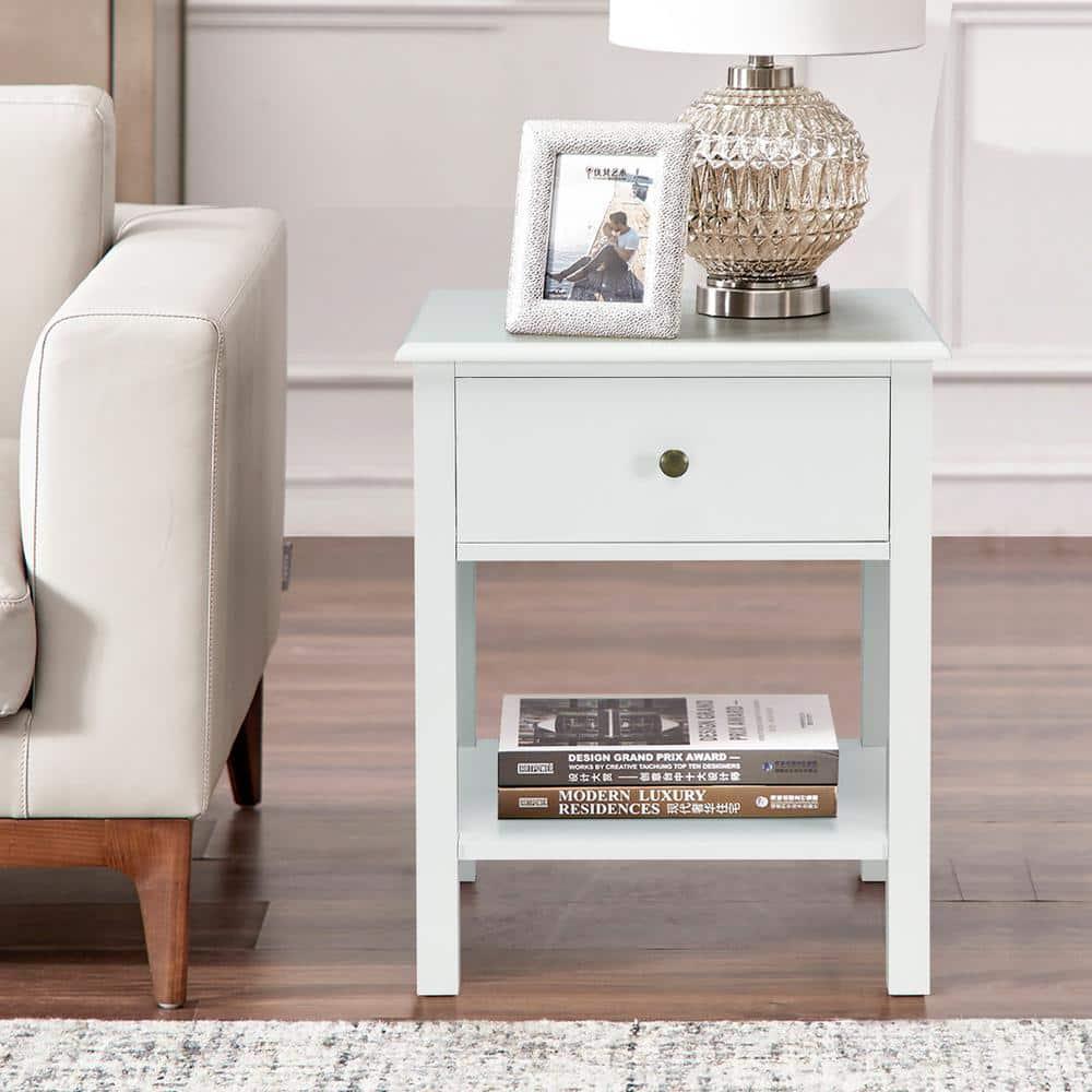 Costway End Table Nightstand Storage Display Drawer Shelf Beside Bedroom White