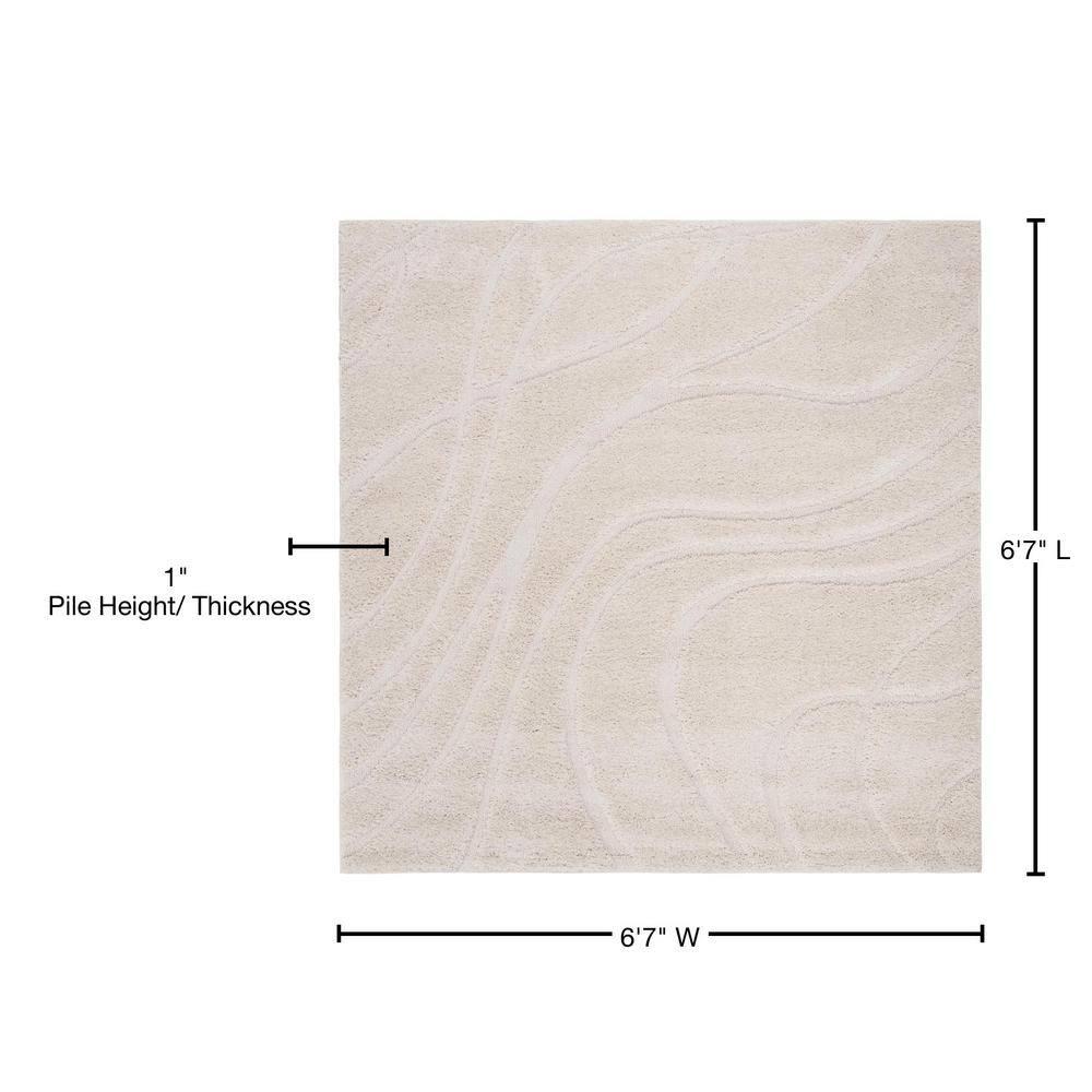 Florida Shag SG471 Power Loomed Indoor Area Rug - Creme/Creme - 6'7"x6'7" - Safavieh