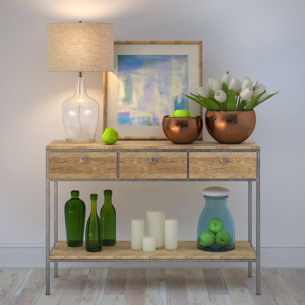 Evelyn&Zoe Modern Metal Table Lamp with Seeded Glass Shade