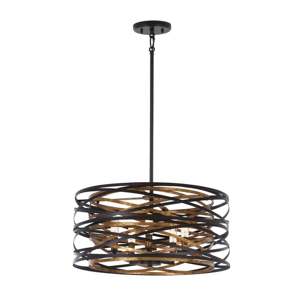 Minka Lavery Vortic Flow 20" Wide Dark Bronze and Mosaic Gold 5-Light Pendant