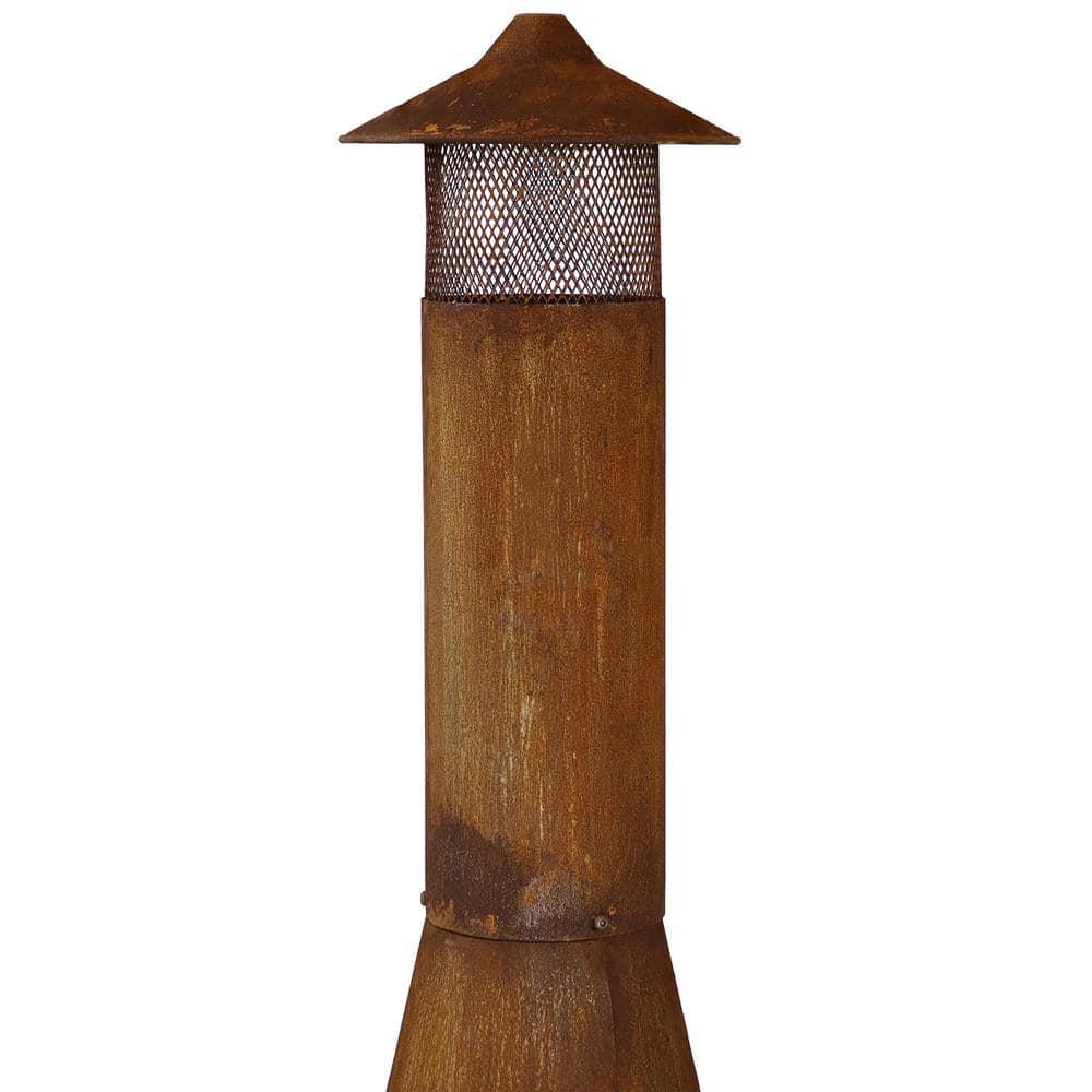 SunnyDaze Decor 70'' H x 23.5'' W 70" Rust Patina Finish Steel Wood-Burning Chiminea with Spark Screen