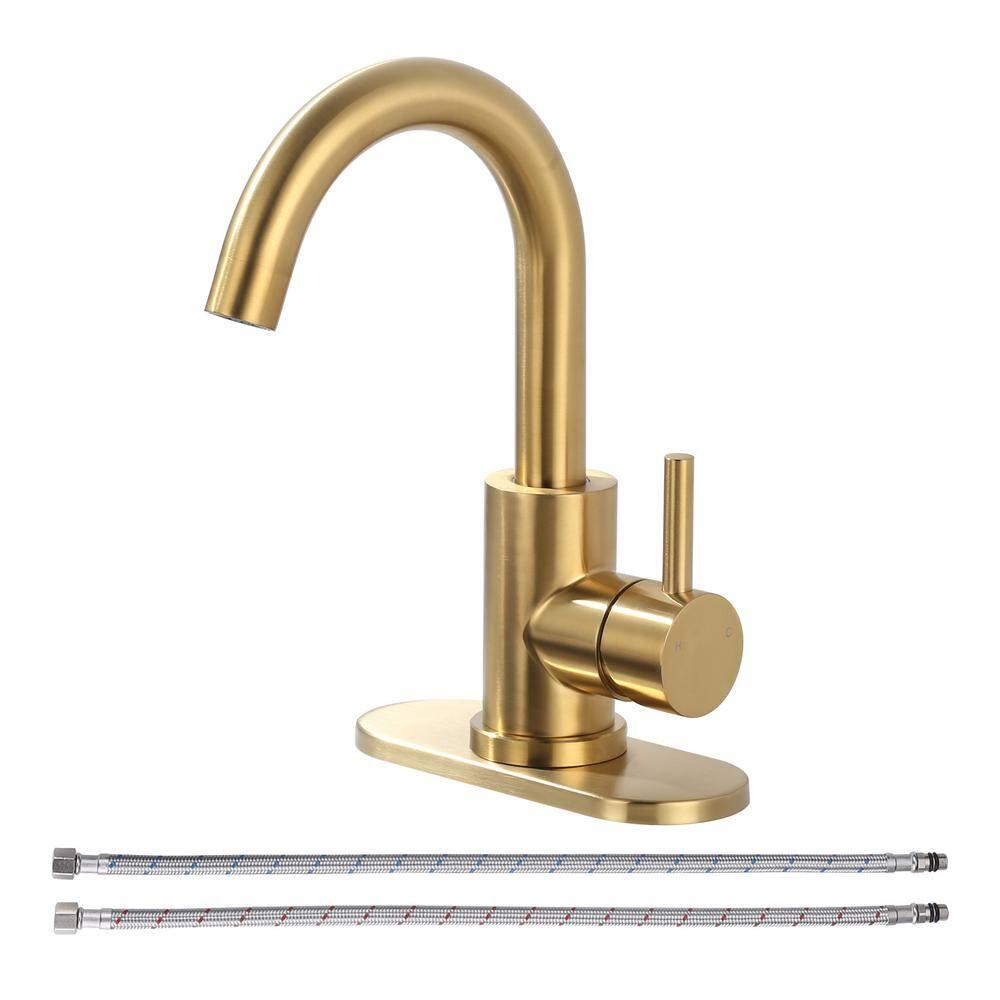 Single Handle Stainless Steel Bar Kitchen Faucet With Swivel Spout And Deckplate