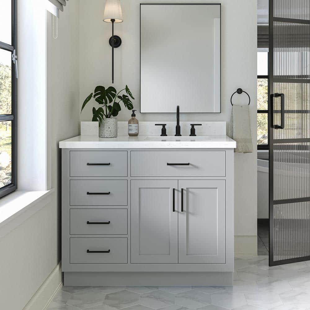 Wildon Home® Tidworth 42'' Solid Wood Single Bathroom Vanity with 1.5'' White Quartz Top, Right Offset Rectangular Sink