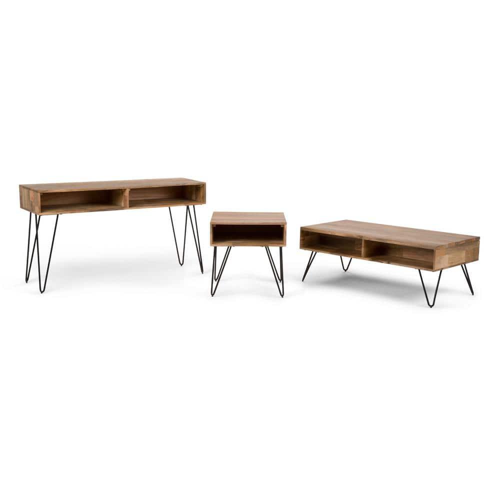 Hunter 22"W Solid Wood Industrial Square End Table with Hairpin Legs and Open Storage