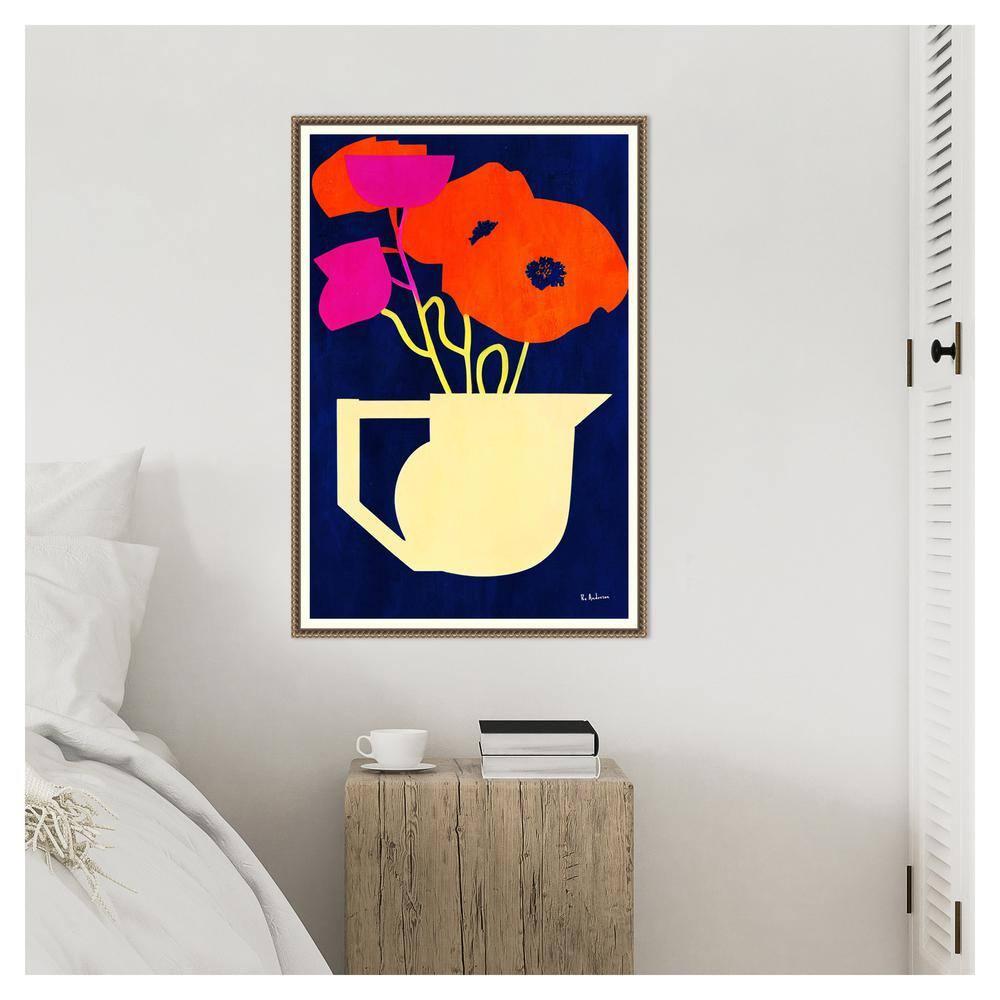 23"x33" Bright and Sunny Poppies by Bo Anderson Framed Canvas Wall Art Print Bronze - Amanti Art: Modern Lithograph, Polystyrene Frame
