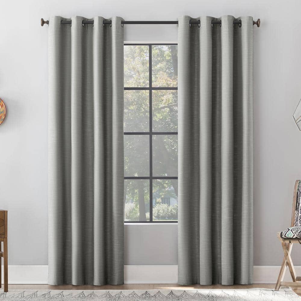 50"x63" Archaeo Total Blackout Textured Linen Blend Grommet Top Curtain Panel Gray