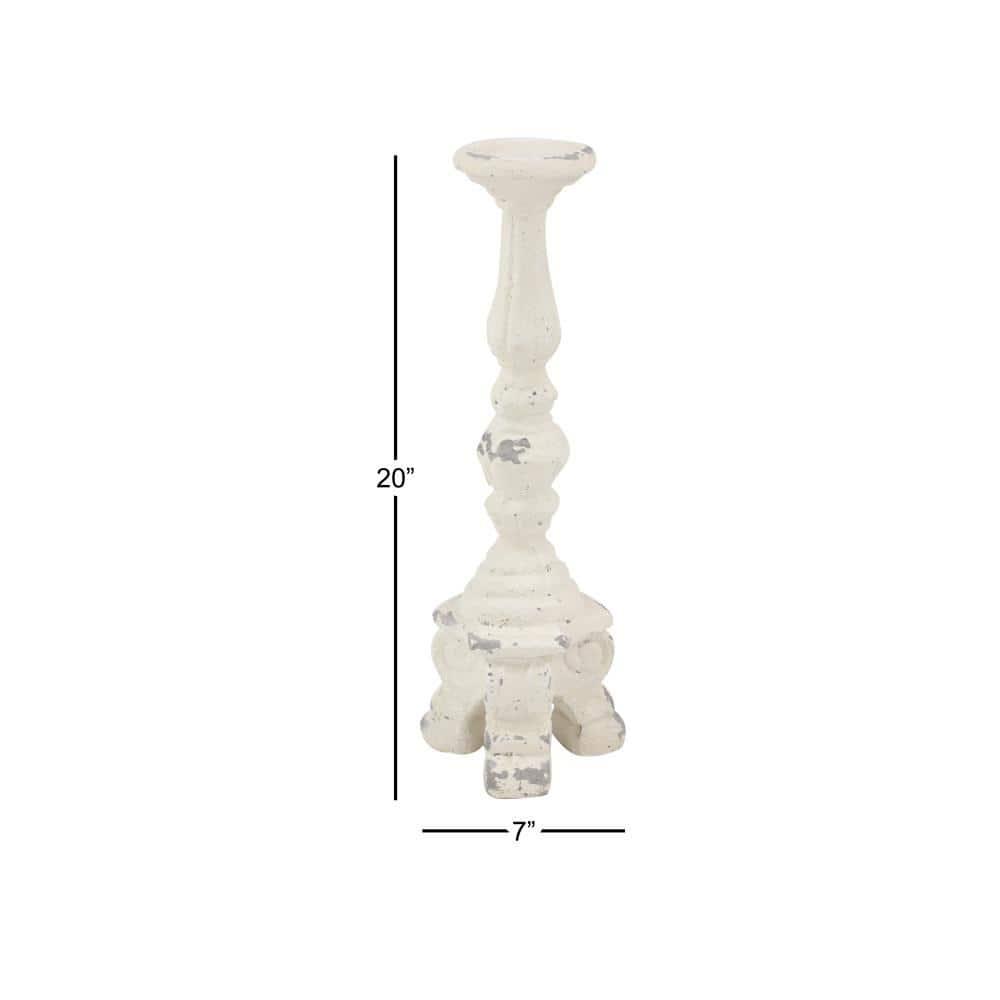 DecMode 7"W, 20"H Vintage Candlestick, White, 1 - Piece