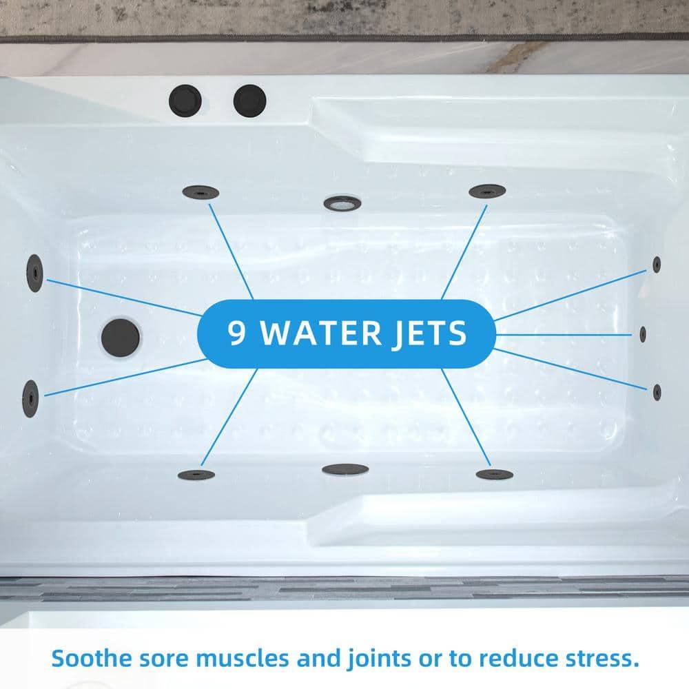 60" x 30" Whirlpool Heated Rectangular Alcove Acrylic Bathtub with Chrome/Matte Black Drain and Overflow