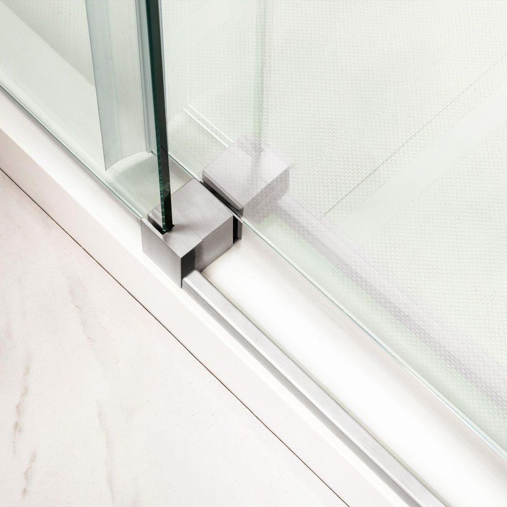 WoodBridge Frameless Single Sliding Shower Doors, 56-60" W X 62" H With 5/16" Clear Tempered Glass And Explosion-Proof Film MSDF6062-C