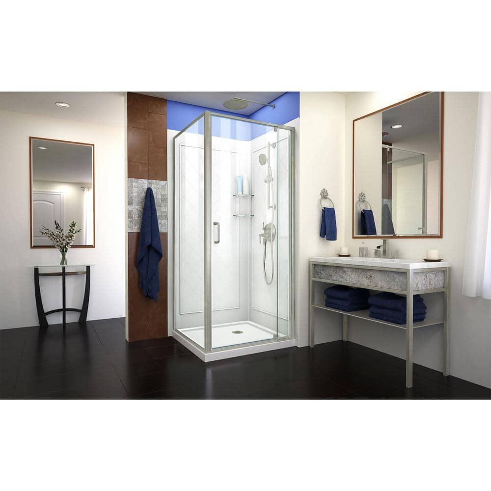 Flex 32" x 74.75" Square Pivot Shower Enclosure with Base Included
