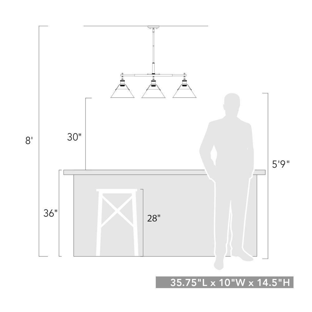 Golden Lighting Orwell 3-Light Linear Pendant in Matte Black with Clear Glass