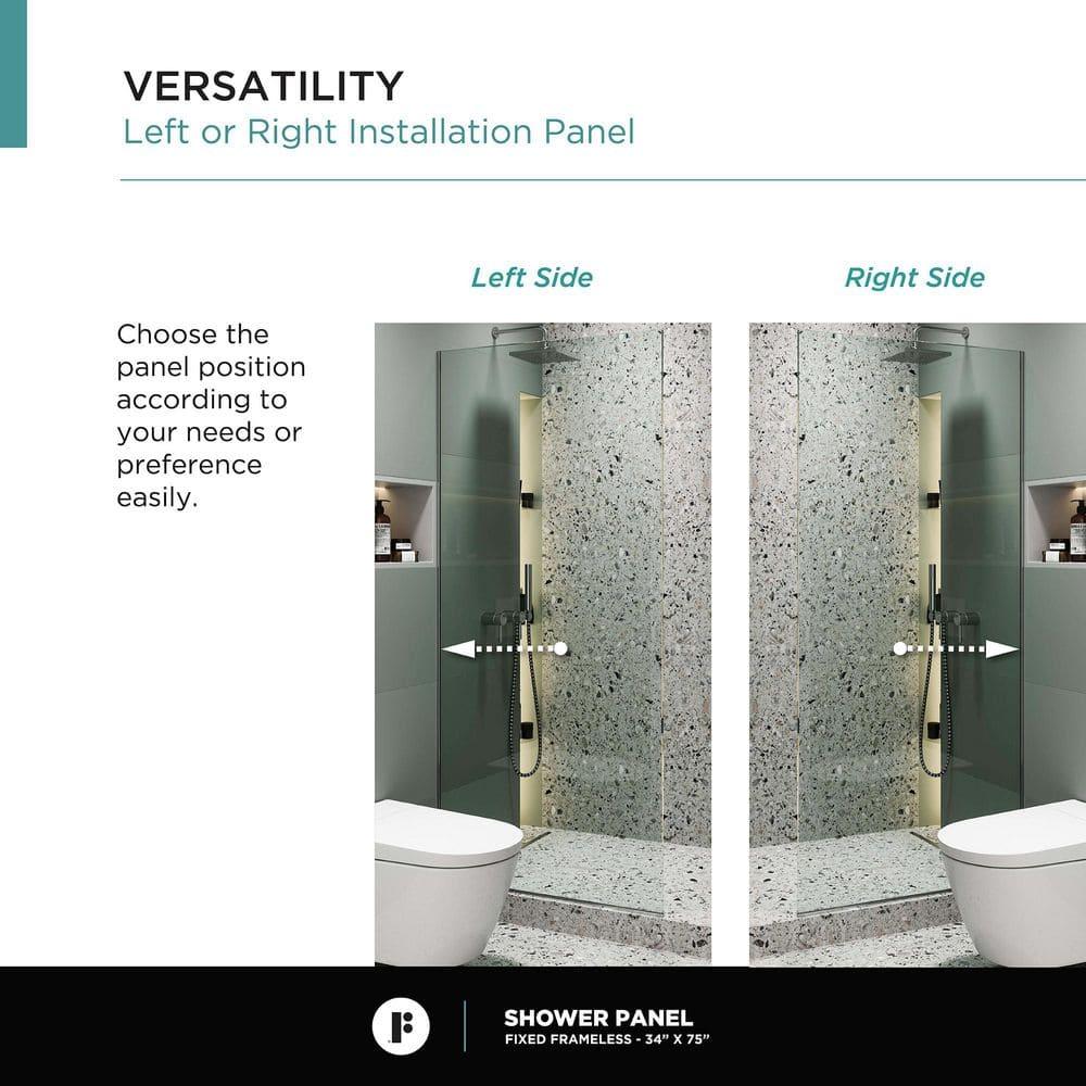 34'' W x 74.25'' H Semi-Frameless Fixed Glass Panel