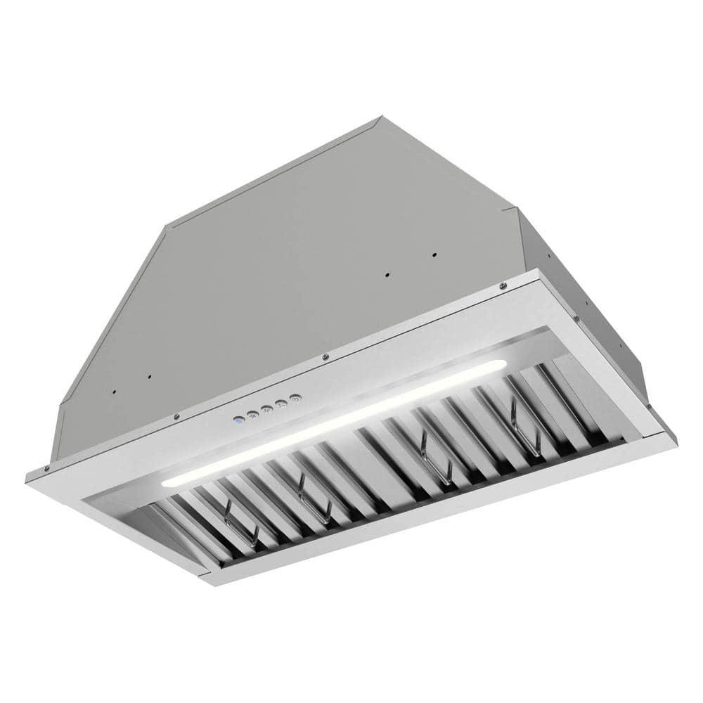 Streamline Bath Streamline 28 In. T-4267-1-CL Belsito Convertible Insert 350 CFM Range Hood In Brushed Stainless Steel With Baffle Filters, Electronic Button Control, LED Light T-4267-1-CL