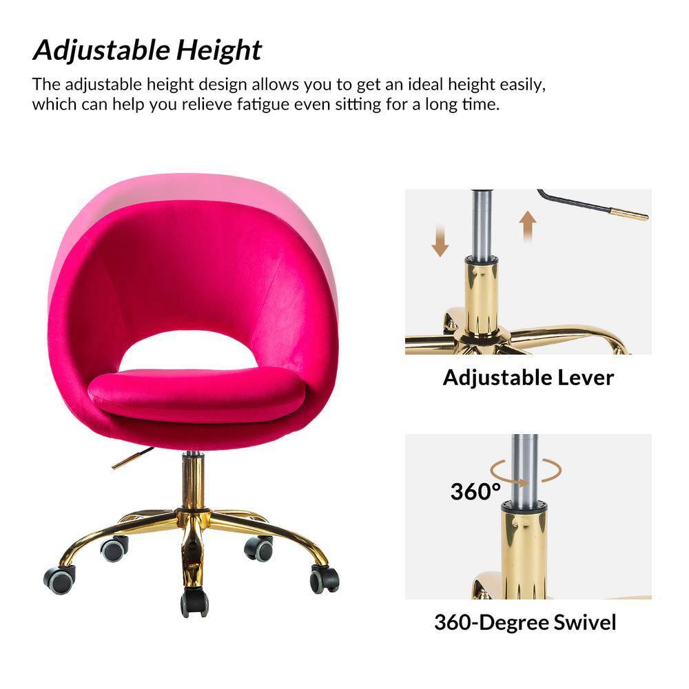 Velvet Swivel Rolling Home Office Chair Adjustable Desk Chair Fuchsia