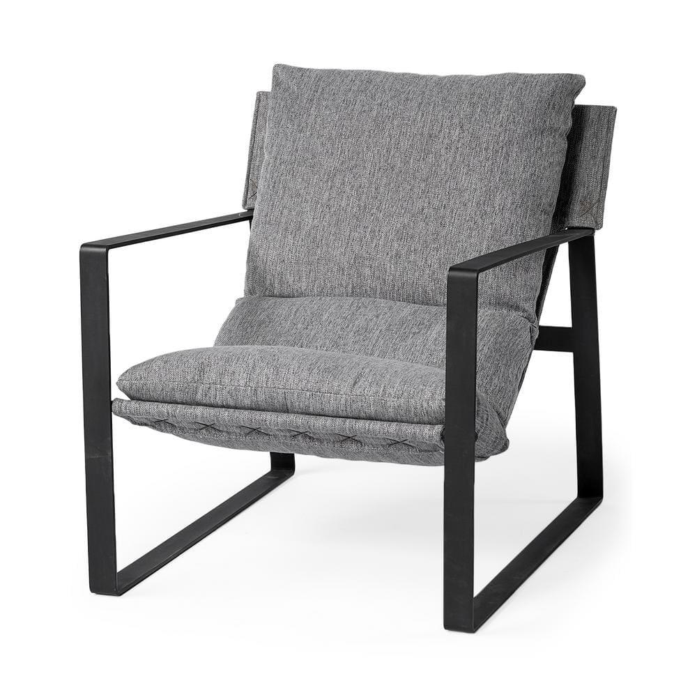 Gray Fabric and Black Iron Slipper Accent Chair