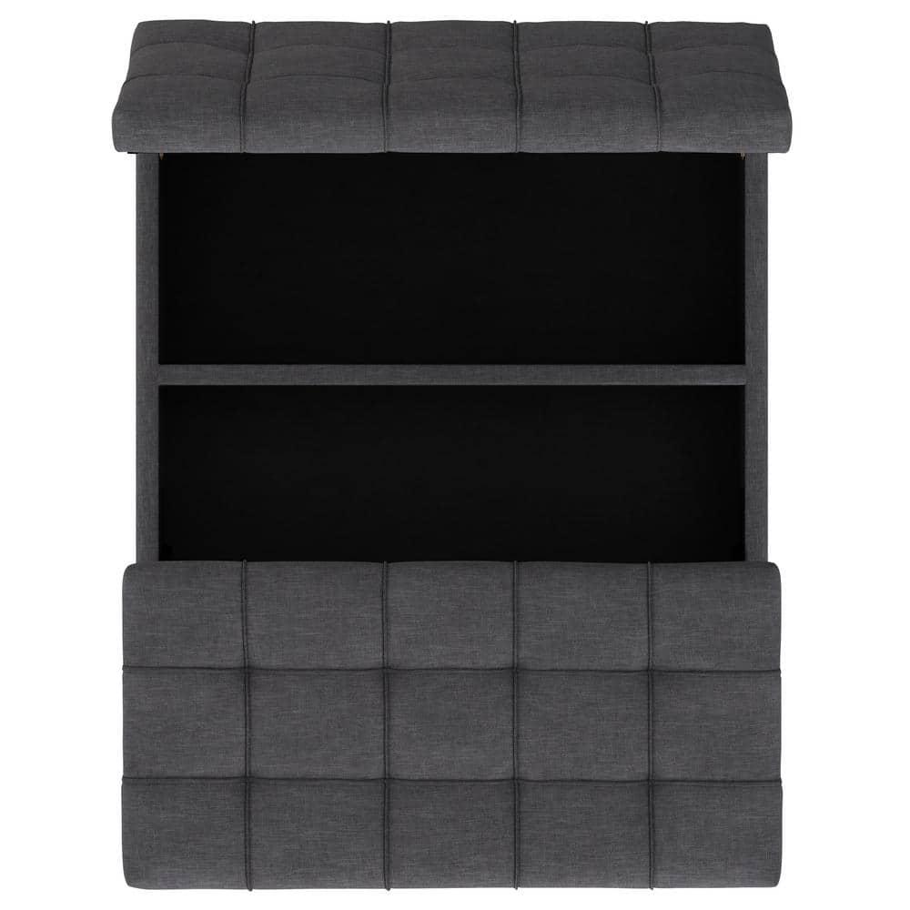 Slate Grey Tufted Lift-Top Cocktail Ottoman with Walnut Base