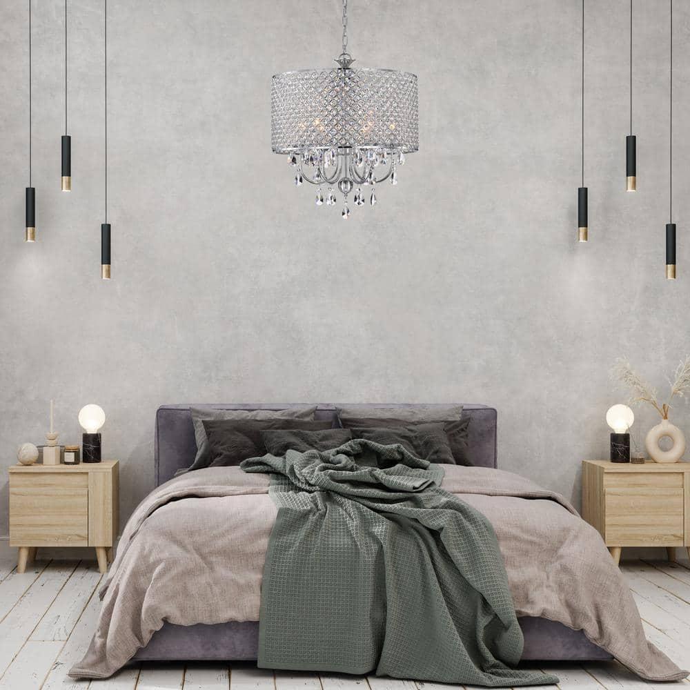 EDVIVI LIGHTING Round Beaded Drum Chandelier with Hanging Crystals Chrome 6 22" Gold