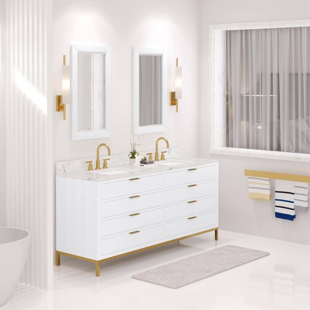 Pure White 72'' Double Sink Vanity with Carrara Marble Top