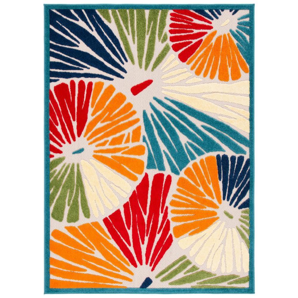 Cabana CBN356 Power Loomed Indoor and Outdoor Area Rug - Ivory/Blue - 8'9"x11'9" - Safavieh.