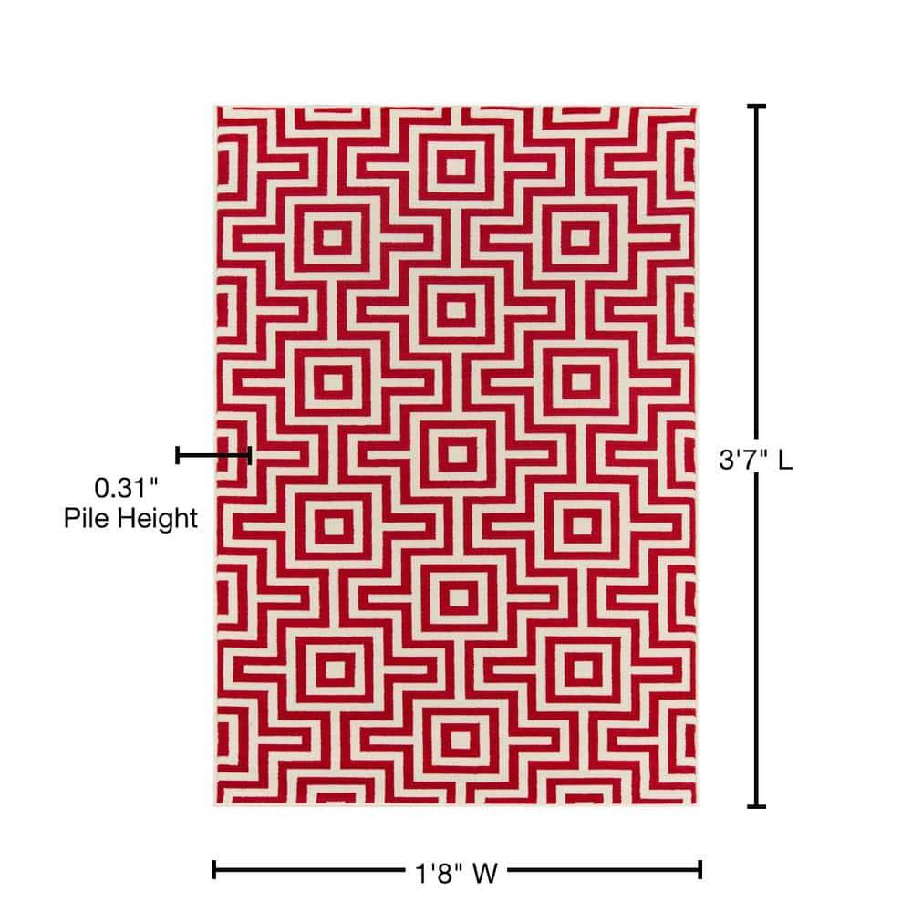 Baja Chic Red Synthetic 2'x3' Rectangular Washable Rug