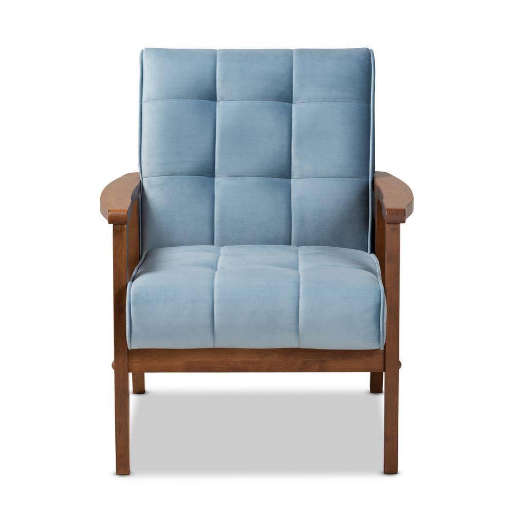 Asta Velvet Upholstered Armchair: Baxton Studio, Mid-Century Modern Design, Rubberwood Frame