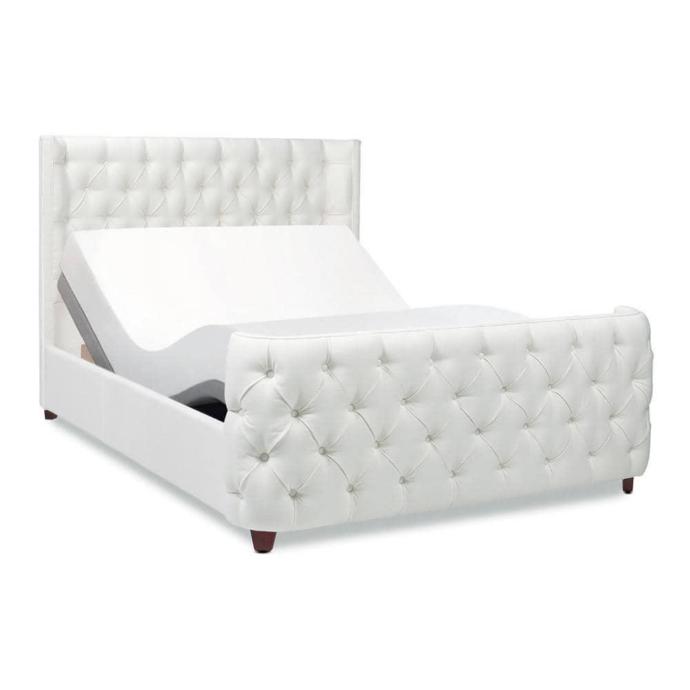 Jennifer Taylor Home Geneva Curved Wing Upholstered Platform Bed Frame, Queen, Antique White Polyester