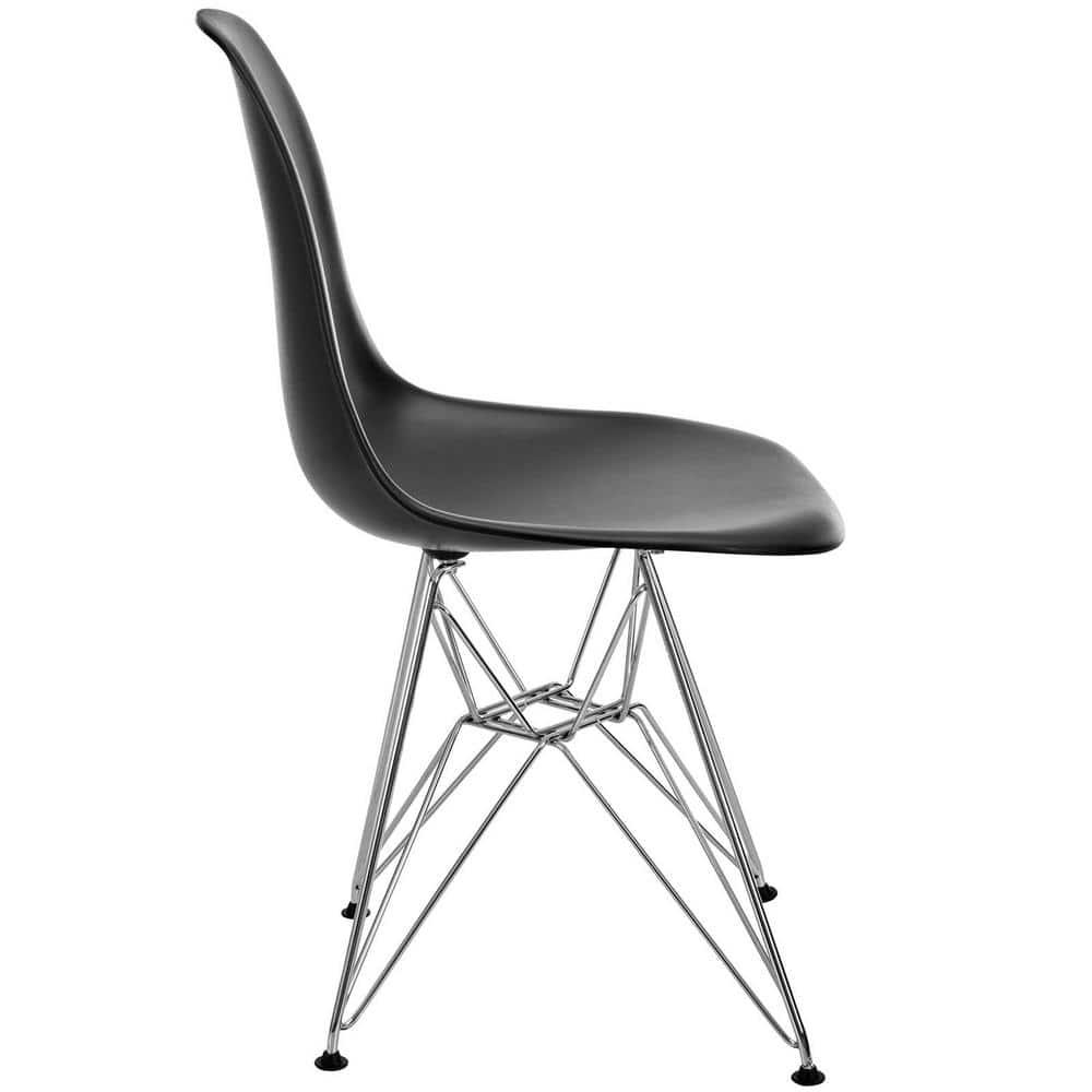 Modway Paris Modern Steel Metal Dining Side Chair in Black Finish