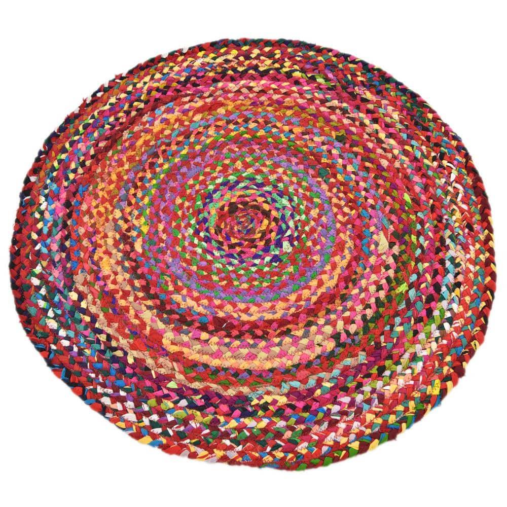 Unique Loom Braided Chindi Collection Area Rug - Layer (3' 3" Round Multi/Blue)