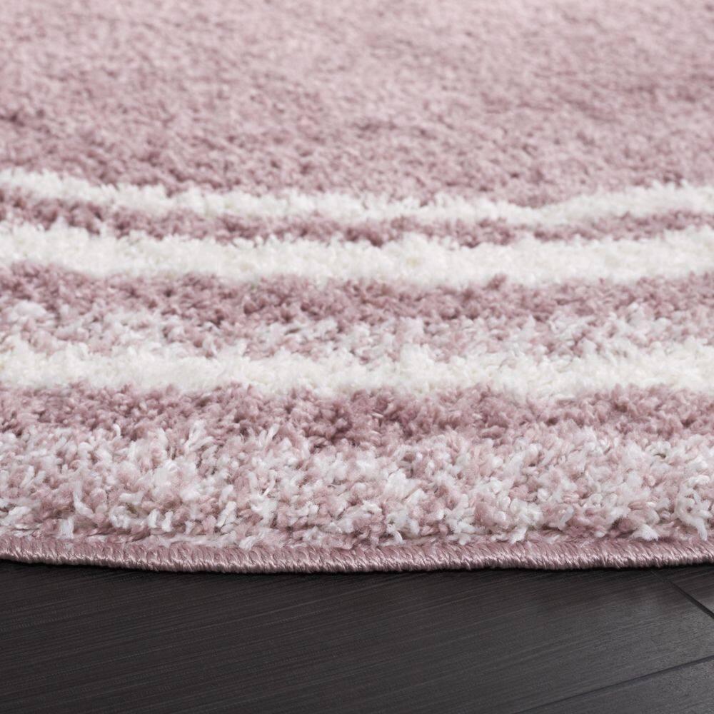 SAFAVIEH Border & Stripe Hyram Bordered Shag Area Rug, Pink/Ivory, 6'7" x 6'7" Round