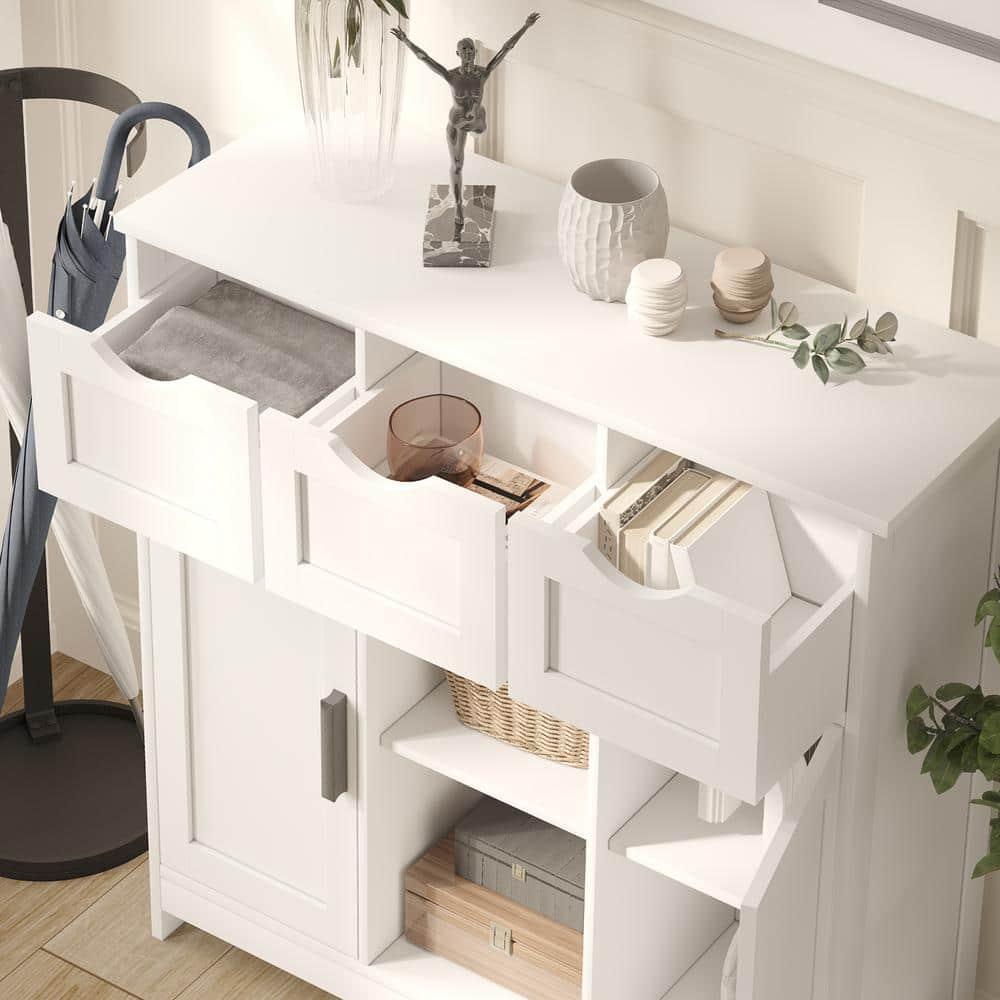 Bathroom Storage Cabinet Freestanding Wooden Floor Cabinet with Adjustable Shelf and Double Door White