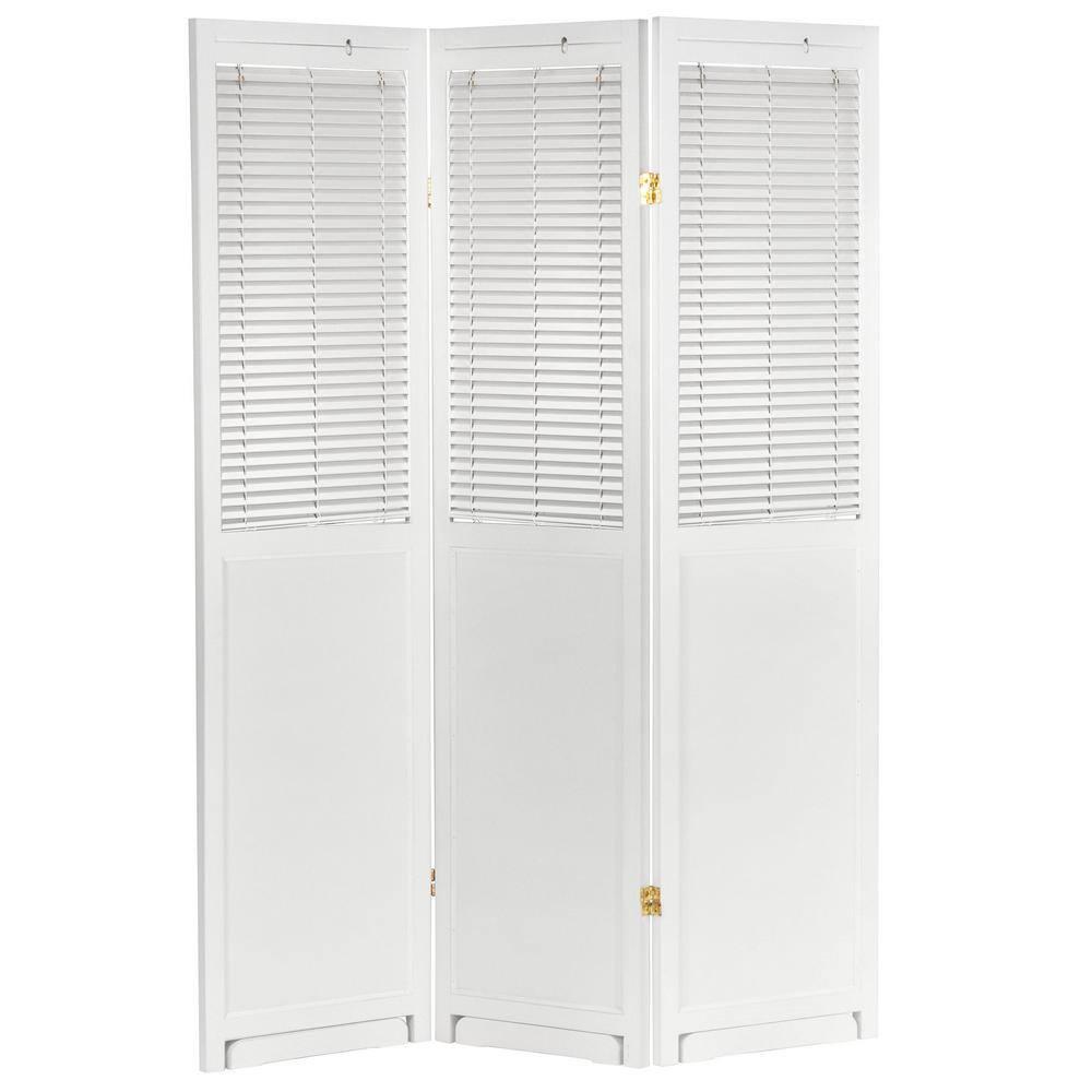 Oriental Furniture 6 ft. Tall Adjustable Shutter Room Divider White - 3 Panel