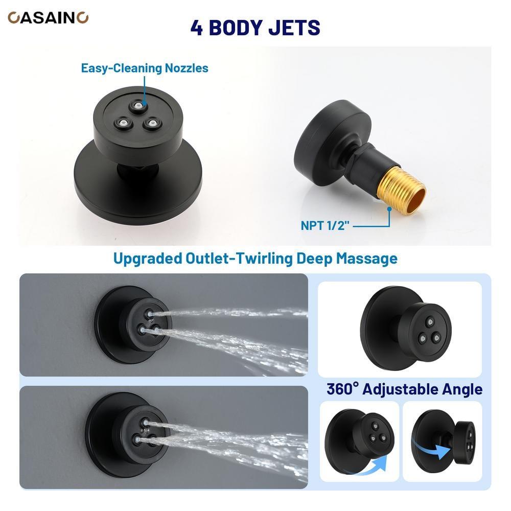 3-Function 12 Inch Temperature Digital Display Shower System With 2-Setting Slider Bar Handheld And 4Pcs Body Jets