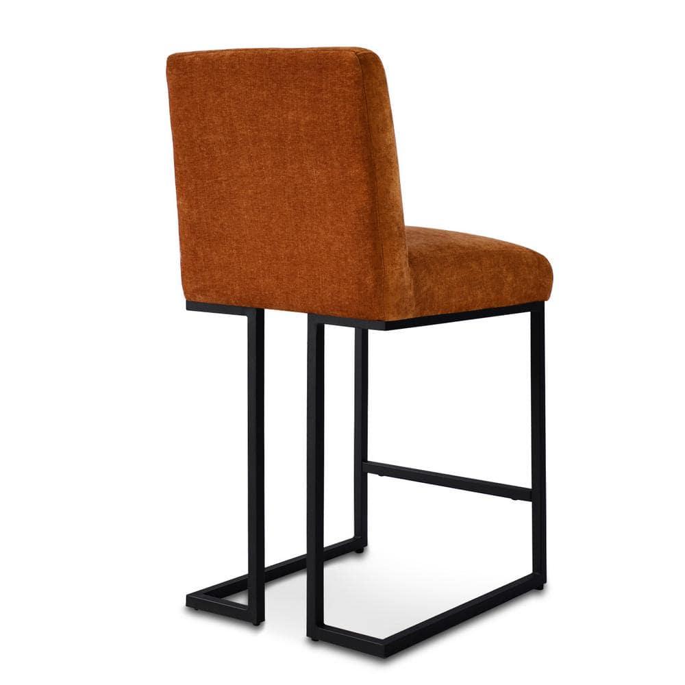 Set of 2 Upholstered Counter Height Bar Stools, 25" Armless Fabric Seat with Black Metal Sled Legs for Kitchen Island & Home Bar-Maison Boucle