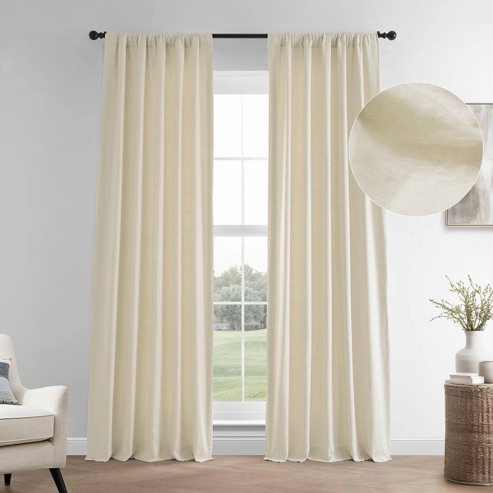 Exclusive Fabrics  French Linen Room Darkening Curtains Panel - Elegant luxurious Drapes (1 Panel) Ancient Ivory 50 X 120 120 Inches